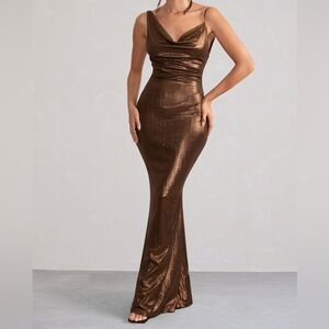 Club L London Bronze Cowl Neck Maxi Dress